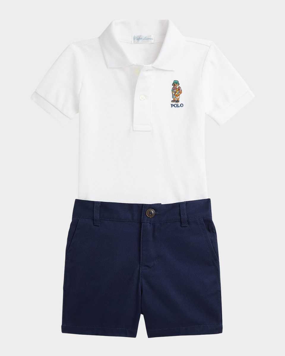 Boy's Mesh Polo Shirt & Chino Shorts Set, Size 3M-